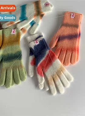 Korea ins gradient knted gloves female touch screen exposed