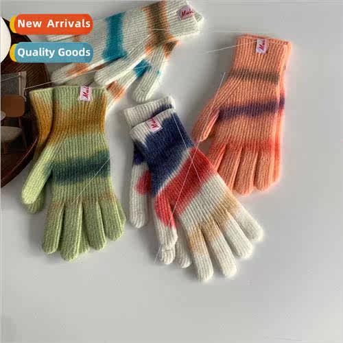 Korea ins gradient knted gloves female touch screen exposed