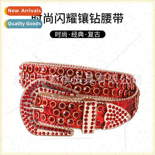 Europe Rhinestone Leather Belt Women Handmade Diamond Fashio