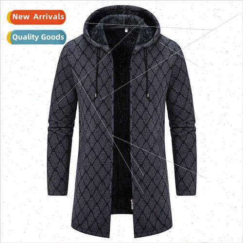 2023 fall winter new men medium-length sweater hooded jacket