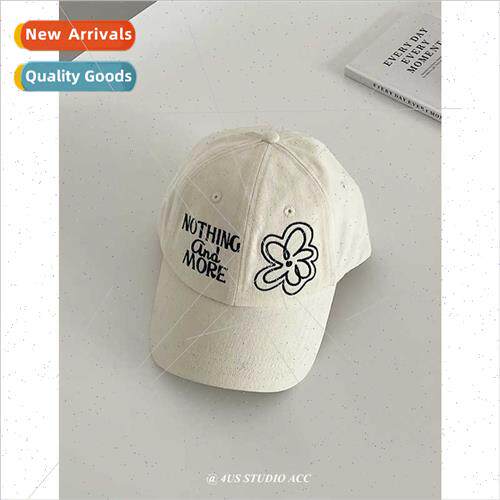 Korean ins cute flowers English embroidery soft top baseball
