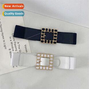 belt female retro Plaid thin head elastic bel buckle