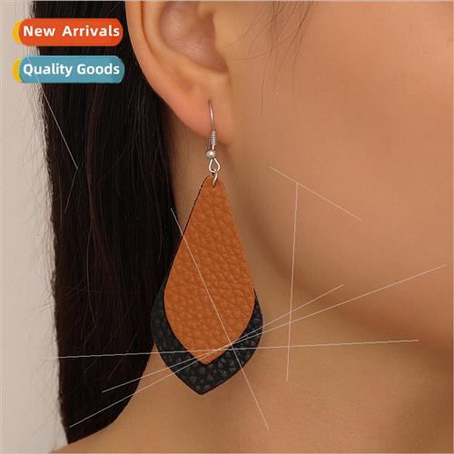 Fashion creative double-sided pu leather earrings teardrop-s