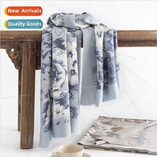 Ethnic rose print scarf 2023 fall faux cashmere scarf female