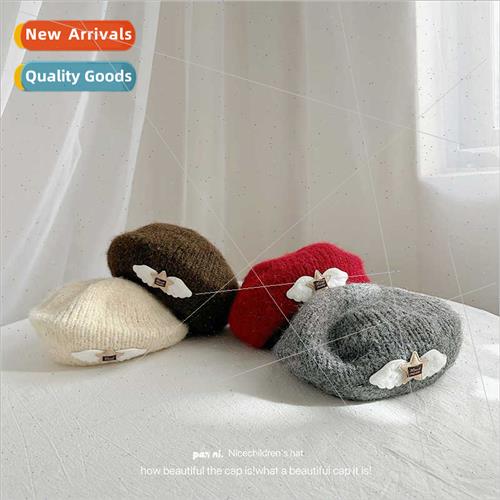 Letter wings pentagram children knted beret fall Korean fash