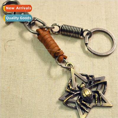 Korea cowhide keychain punk retro jewelry five-star key pend