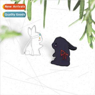 Exquise cartoon cute black whe rabb alloy brooch oil drop ba