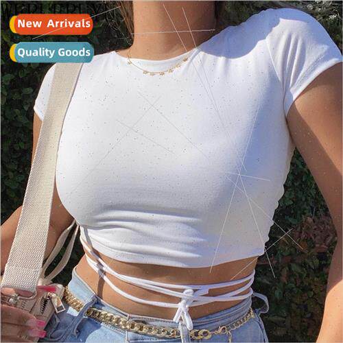 Bandage Backless Whe T Shirt Crop Top Women Y2k Aesthetic