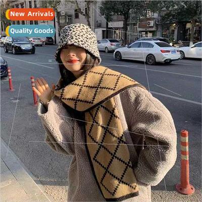 Double-sided diamond plaid knted wool scarf female fall wint