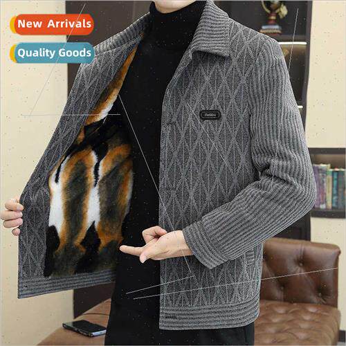 Men tweed jacket fall winter casual padded jacket lapel men