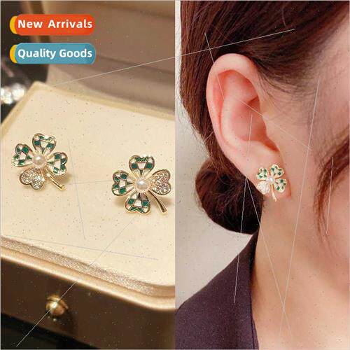 s925 silver needle fashion simple diamond inlaid green latti