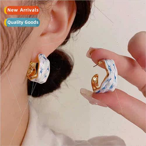 Irregular celadon drop oil earrings female s925 silver pin f