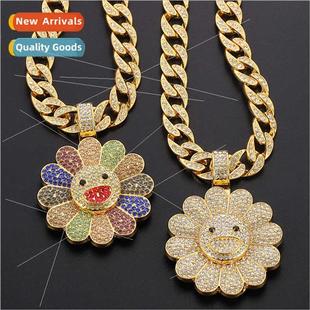 Cuban Chain Rotatable Men Sunflower Pendant HIPHOP