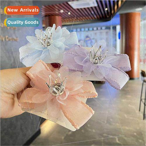 Children crown bow hair clips baby tie ponytail top clip pri