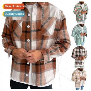 2023 men shirts fall winter printed plaid shirt men casual