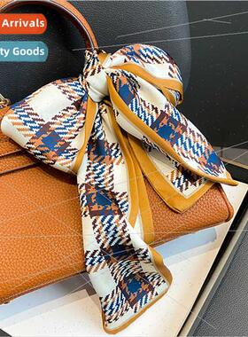 2022 Retro kilobird check tied bag silk scarf female fashion