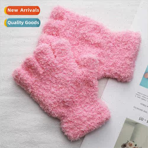 Half fleece gloves female winter thickened warm cold knted s