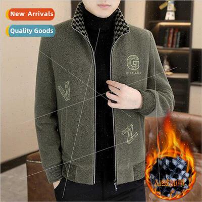 Autumn winter padded thickened collar tweed coat men short K