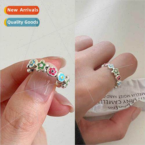 New Koreaflowers enamel colorful small flowers open ring fem