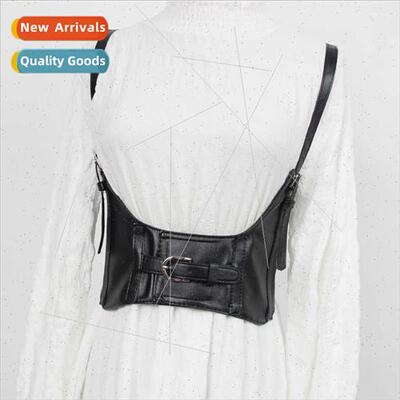 Black undershirt leather buckle vest waist closing vintage s