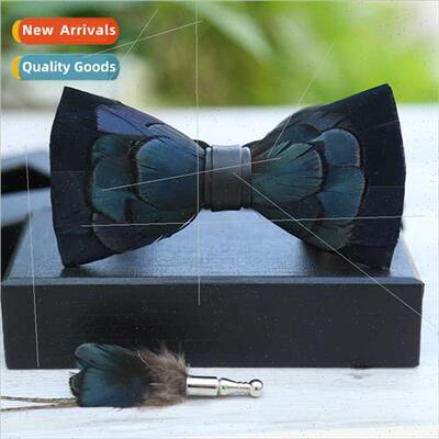 277 Ink Blue Green Feather Bow Tie Men Host Groom Best Man G