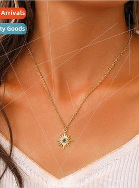 Europe star necklace women ins cold stainless steel gold com