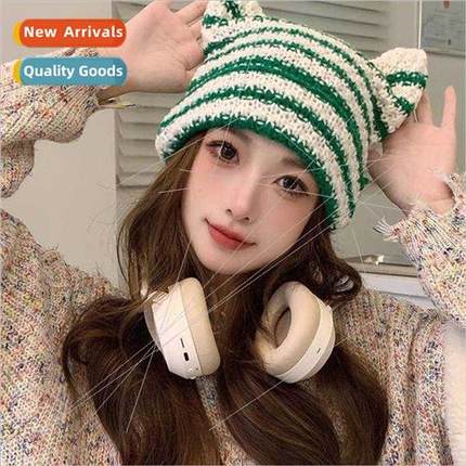 Japanese cute cat ears knted wool cap children fall winter s