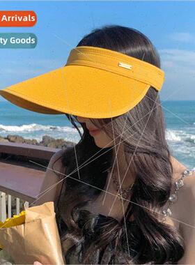 2023 Korean  summer hat female metal label solid color sunsc