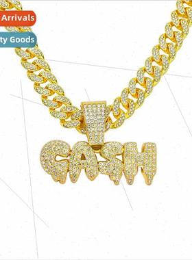 Europe hip-hop GASH full diamond letters pendant necklace me