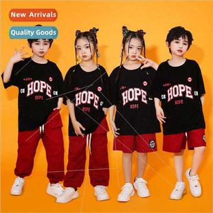 permance Childrens dance short sleeved black set clothing