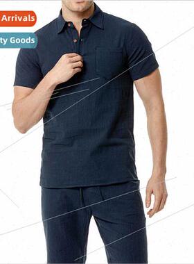 s Mens Cotton nen Lapel ngle Pocket Beach Su TC15