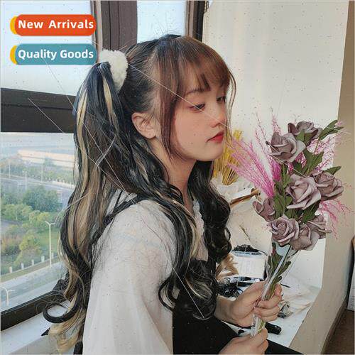 Hanging ear dyeing double ponytail long curly hair single pi