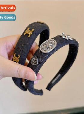 ins retro sequins high skull top heavy cross hair band hairp