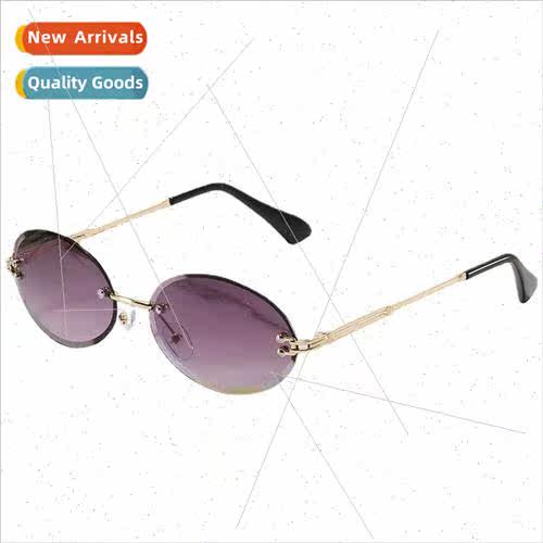 new Europe oval sunglasses rimless cut edge fashion sunglass