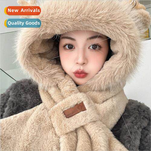 Cute dragon horn plush hat scarf all-in-one winter ear prote