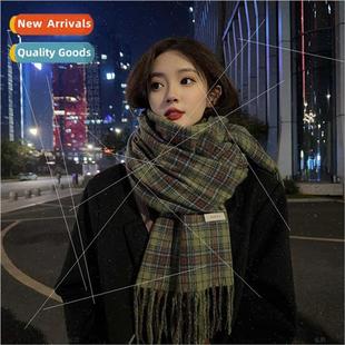 retro green autumn large win Ms. plate scarf Thickened plaid