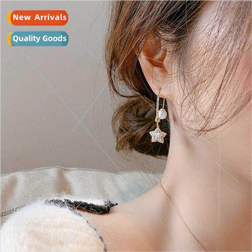 Koreapearl pentagram rhinestone earrings female long paragra