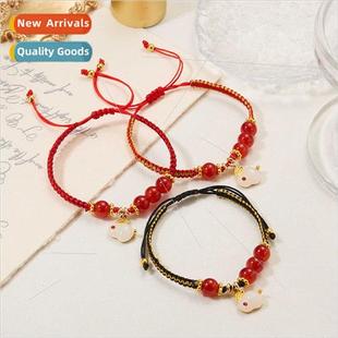 Jade Rabb Fortune Acacia Red Ribbon Bracelet Beads Bean