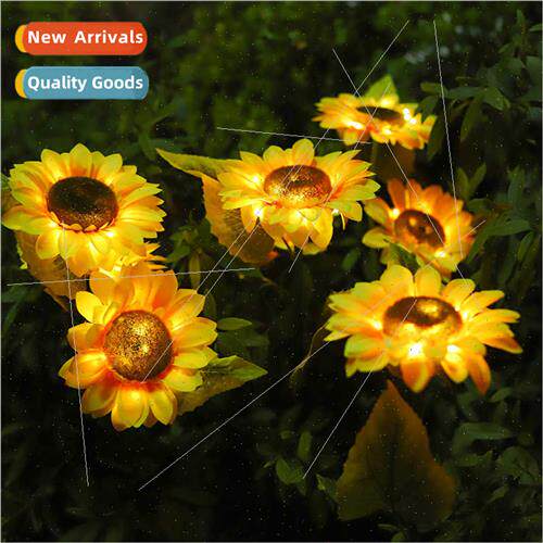 Led outdoor sunflower lily solar lights strings garden park