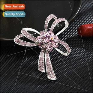 diamond bow fixed versatile jacket pink coat Women brooch