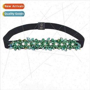 Inlaid Rice Bead Women Elegant Rhinestone Belt Stch
