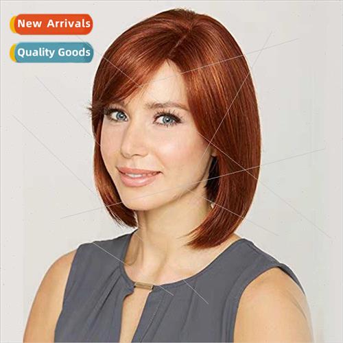 Europe fashion ladies brown red short o parted wig High-temp