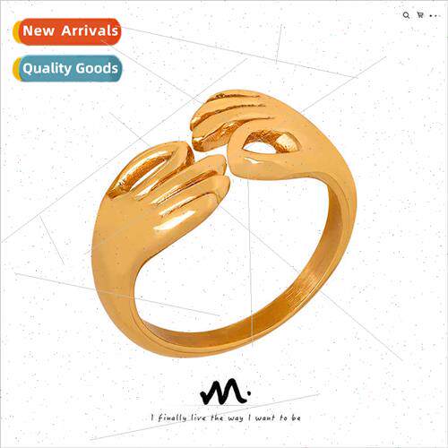Gesture tanium steel gold couple ring female niche Europe hi