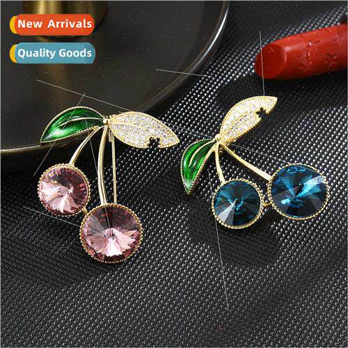 Cherry zircon brooch upscale female niche hundred su coat co