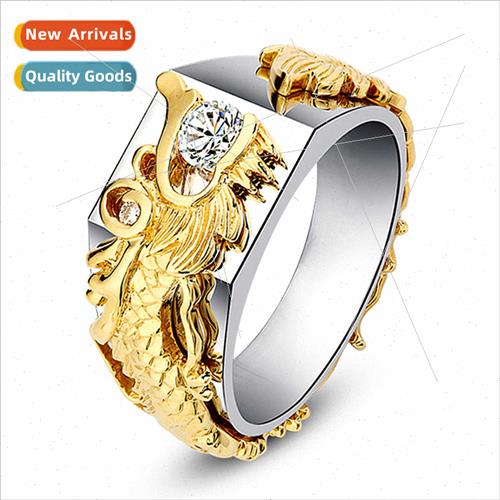 Bully Dragon Split Color Ring Yellow Gold Color with Diamond