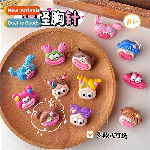 Big mouth quirky ugly doll brooch jewelry girls decorative b