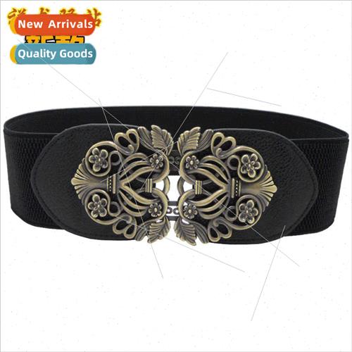 Carved pair buckle waist seal wide elastic waist belt female