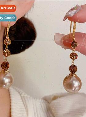 Korea delicate curry zirconia pearl earhooks melade niche ea