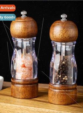 Solid Wood Pepper Grinder Clear Plastic Pepper Mill Oak Blac