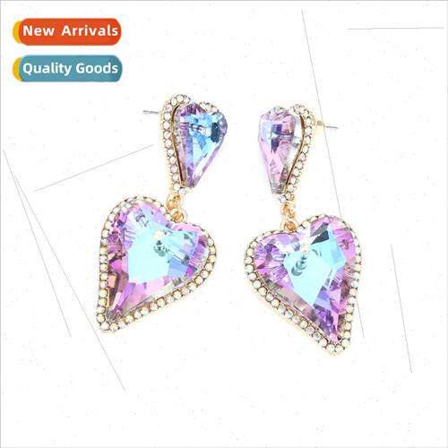 Fashion light luxury colorful heart-shaped crystal earrings